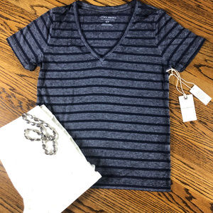 Lucky Brand Striped Burnout T-Shirt Navy Size S